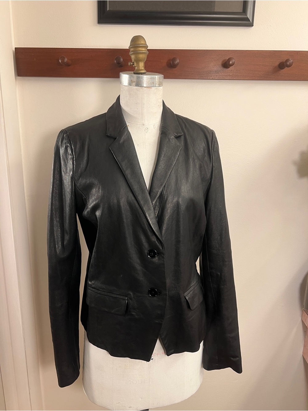 GAP Black Leather Two-Button Blazer